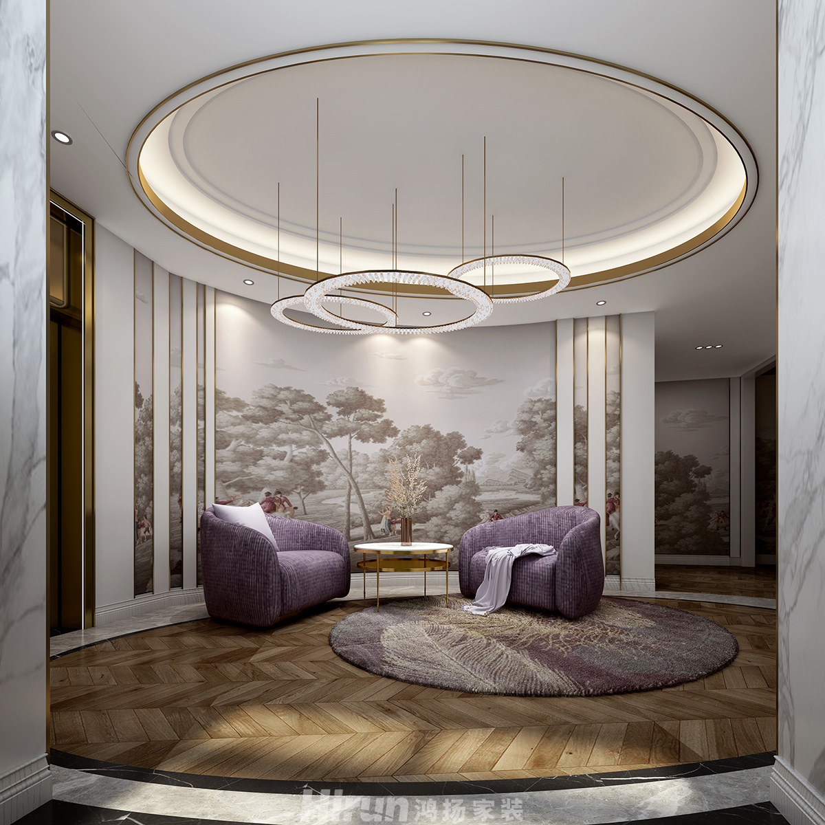 深業堤亞納灣600㎡新裝飾主義別墅 裝修案例效果圖-起居室