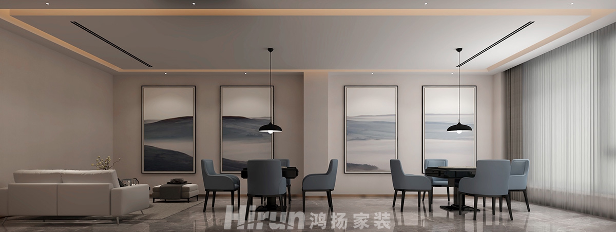 致地龍熙臺400㎡意境東方別墅 裝修案例效果圖-負(fù)二樓娛樂室