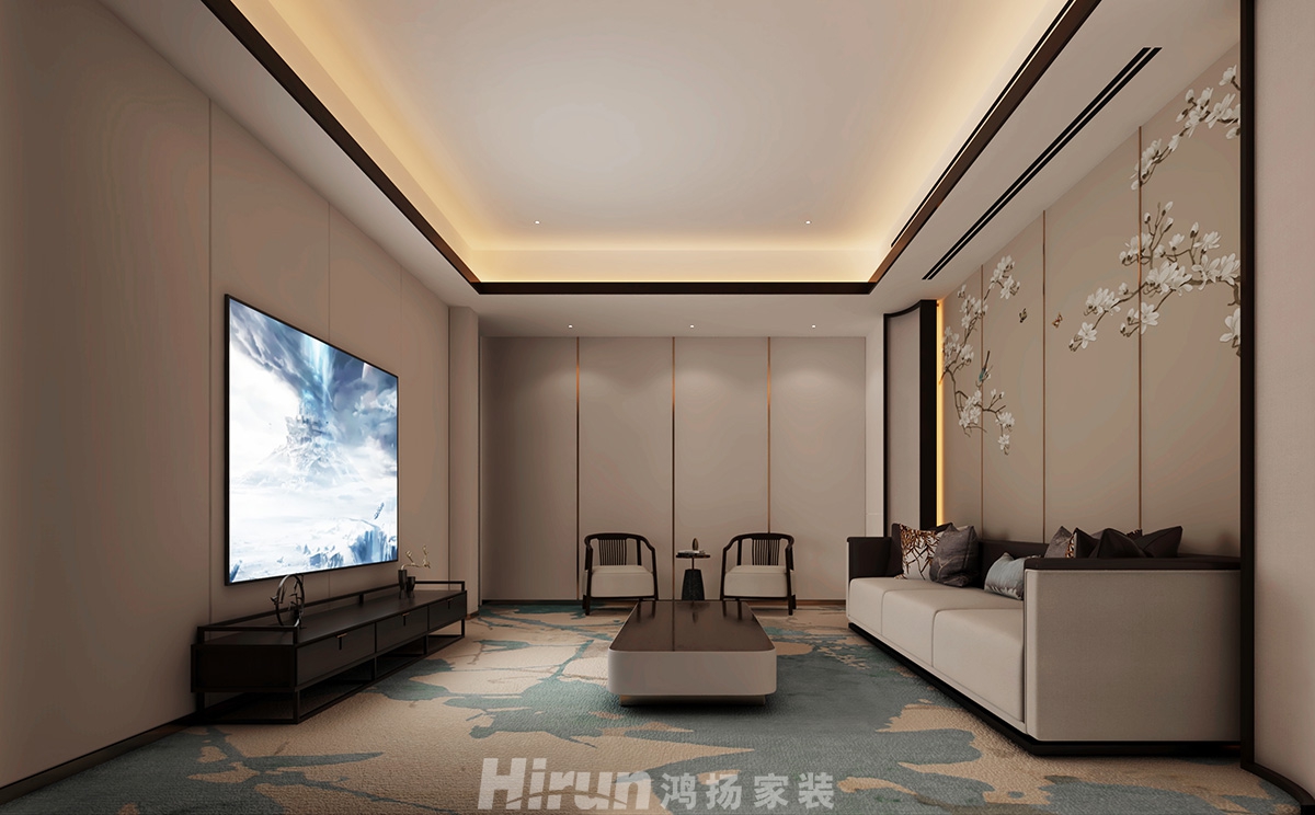 致地龍熙臺400㎡意境東方別墅 裝修案例效果圖-負(fù)二樓影音室