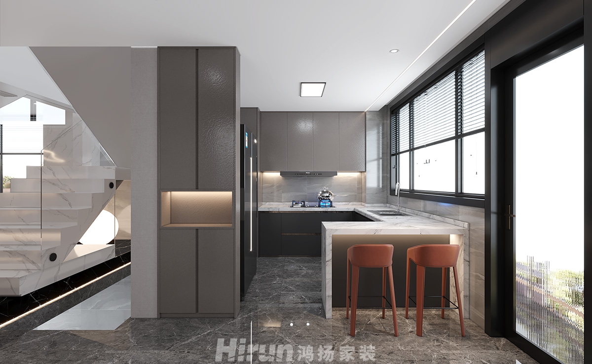 碧桂園300㎡新裝飾主義復式 裝修案例效果圖-7-1F廚房