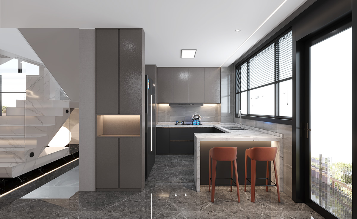 碧桂園280㎡新裝飾主義復(fù)式 裝修案例效果圖-7-1F廚房