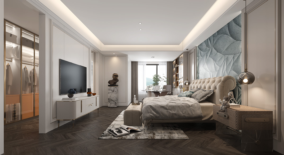 碧桂園280㎡新裝飾主義復(fù)式 裝修案例效果圖-15-3F主臥室側(cè)-貓眼