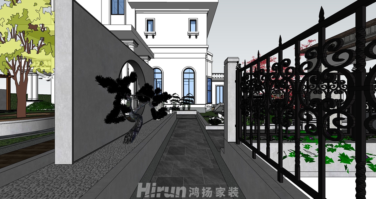 瀏陽(yáng)別墅1000㎡復(fù)合寫意別墅 裝修案例效果圖-瀏陽(yáng)中式園林1-5