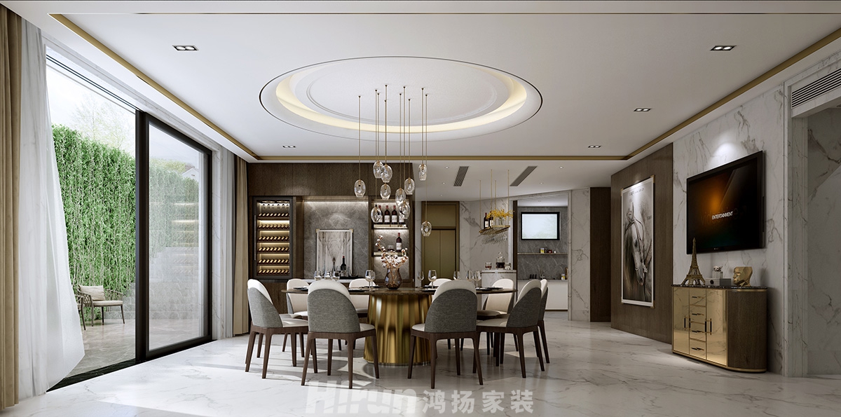 深業堤亞納灣600㎡新裝飾主義別墅 裝修案例效果圖-餐廳正面
