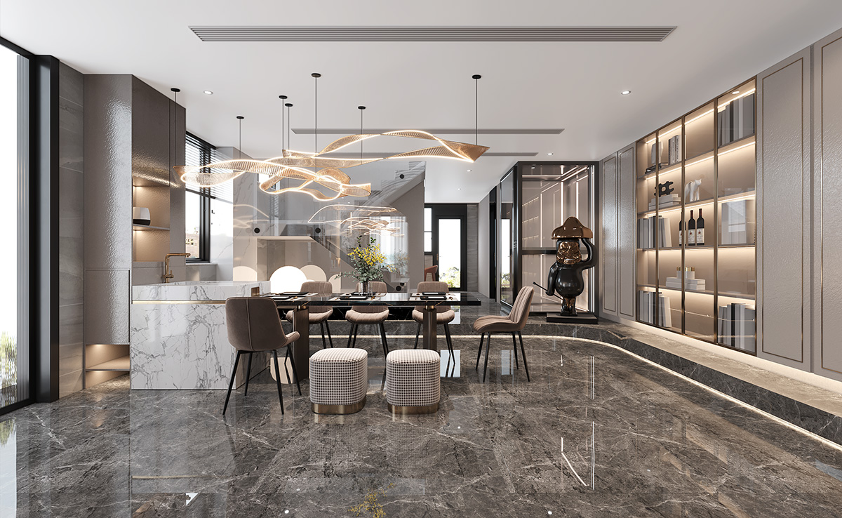 碧桂園280㎡新裝飾主義復(fù)式 裝修案例效果圖-5-1F餐廳