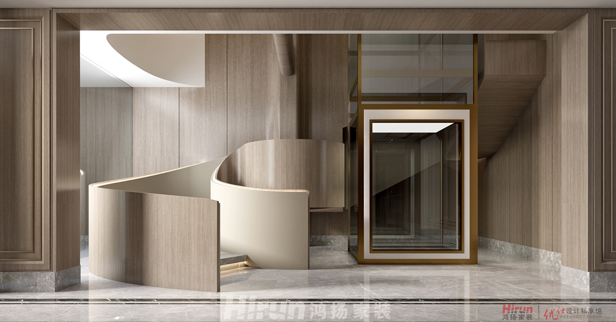 致地龍熙臺400㎡新裝飾主義別墅 裝修案例效果圖-9.-2樓-梯間2