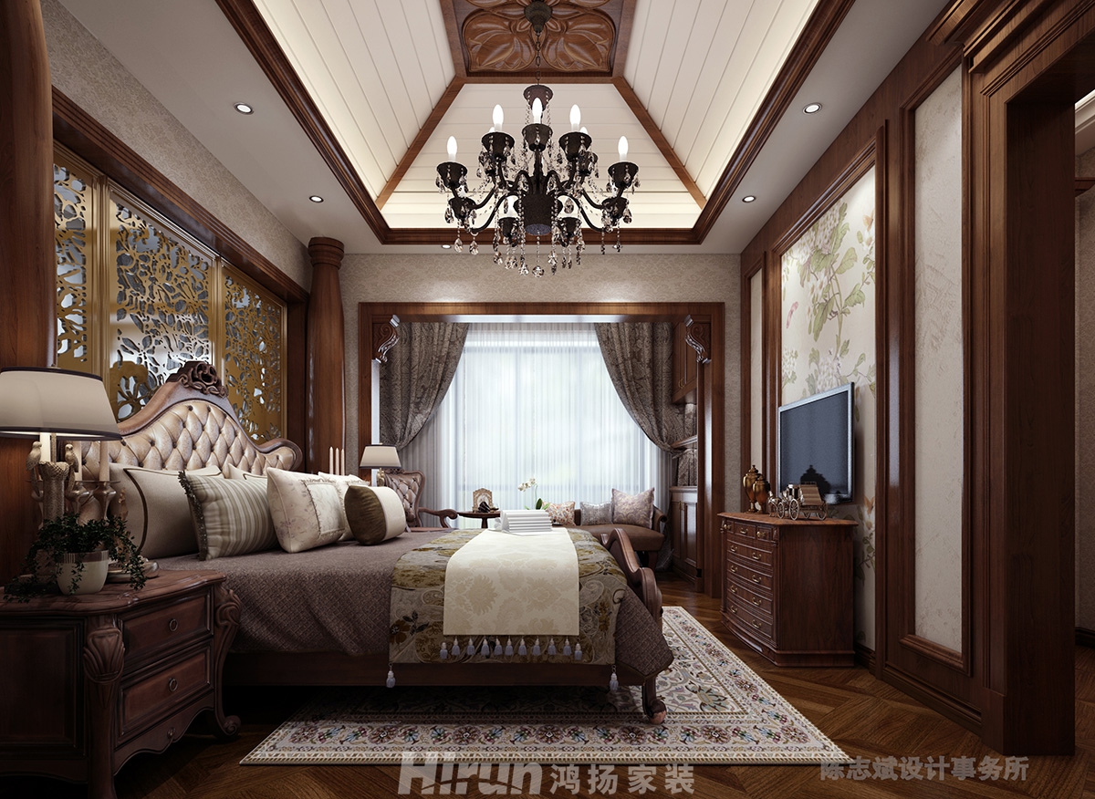 香江水岸新城320㎡復合寫意別墅 裝修案例效果圖-3樓主臥2