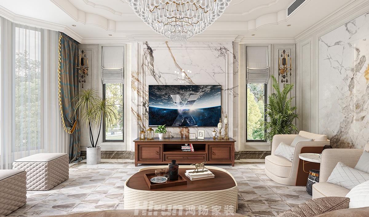 爵世名邸400㎡輕歐簡美別墅 裝修案例效果圖-2