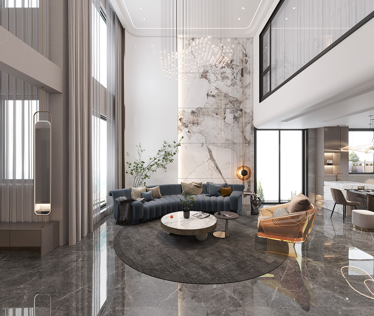 碧桂園280㎡新裝飾主義復(fù)式 裝修案例效果圖-3-1F沙發(fā)墻