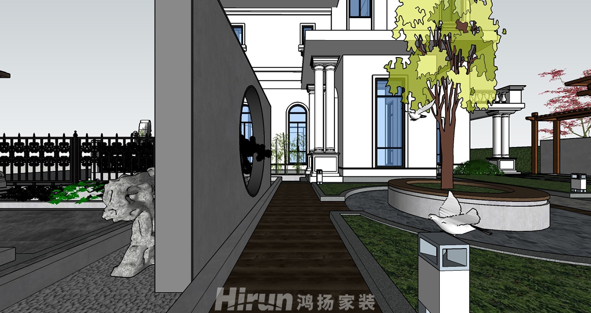 瀏陽(yáng)別墅1000㎡復(fù)合寫意別墅 裝修案例效果圖-瀏陽(yáng)中式園林1-9