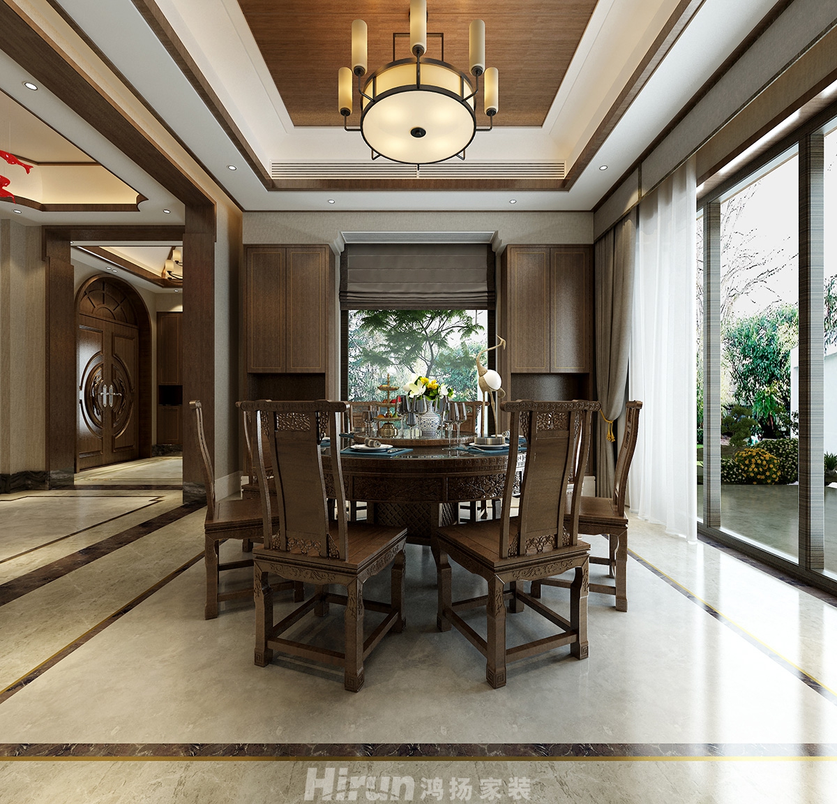 瀏陽(yáng)別墅1000㎡復(fù)合寫意別墅 裝修案例效果圖-3