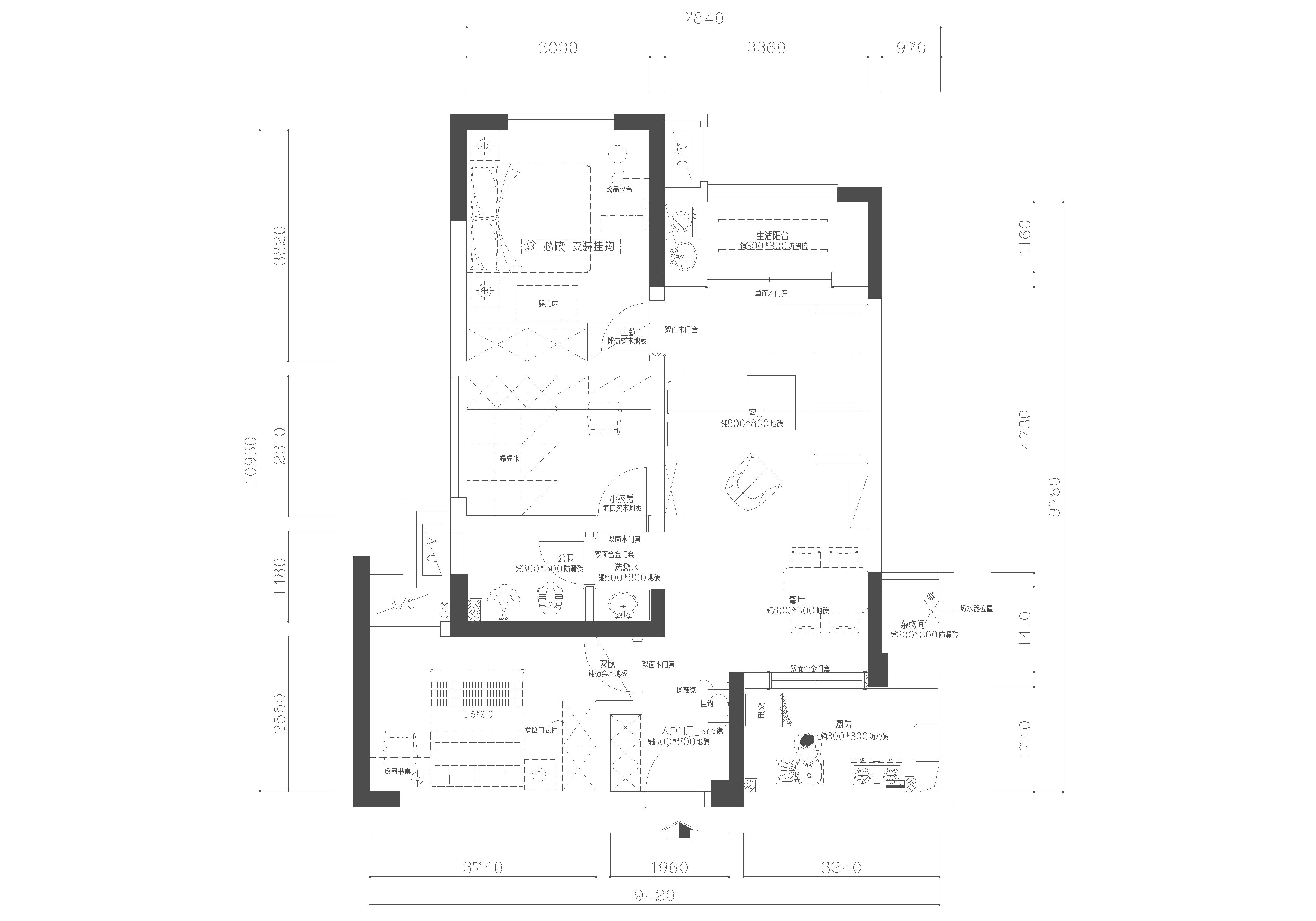 湘熙水郡100㎡北歐之光三居室 裝修案例效果圖-22