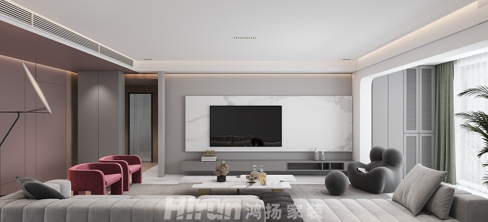 八方小區120㎡雅致現代三居室 裝修案例效果圖-客廳電視背景