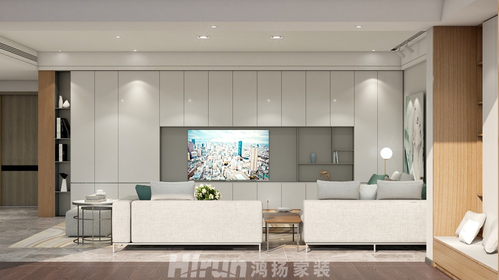 清溪川玖號(hào)120㎡北歐之光三居室 裝修案例效果圖-客廳正面