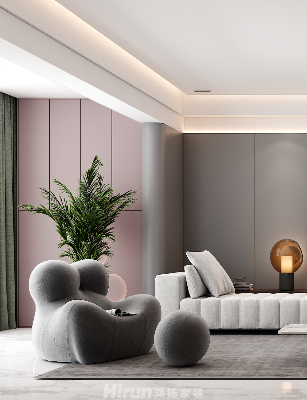 八方小區120㎡雅致現代三居室 裝修案例效果圖-客廳休閑陽臺