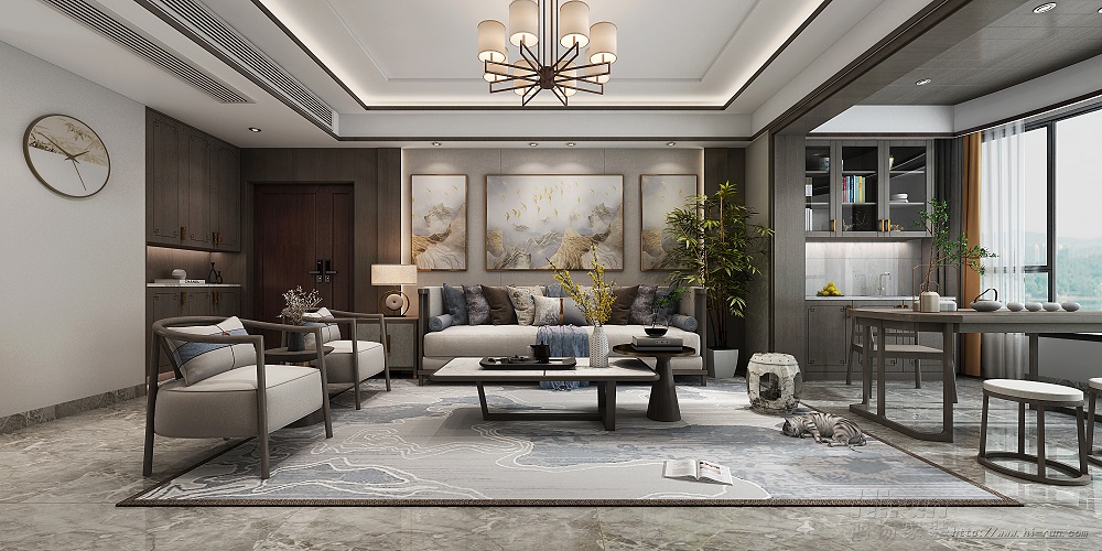 聯誼麗景灣160㎡復合寫意四居室 裝修案例效果圖-1