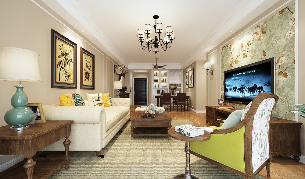 東部美的城100㎡輕歐簡美三居室 裝修案例效果圖-BBB