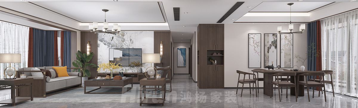 凱瑞名門175㎡復(fù)合寫意四居室 裝修案例效果圖-客廳2