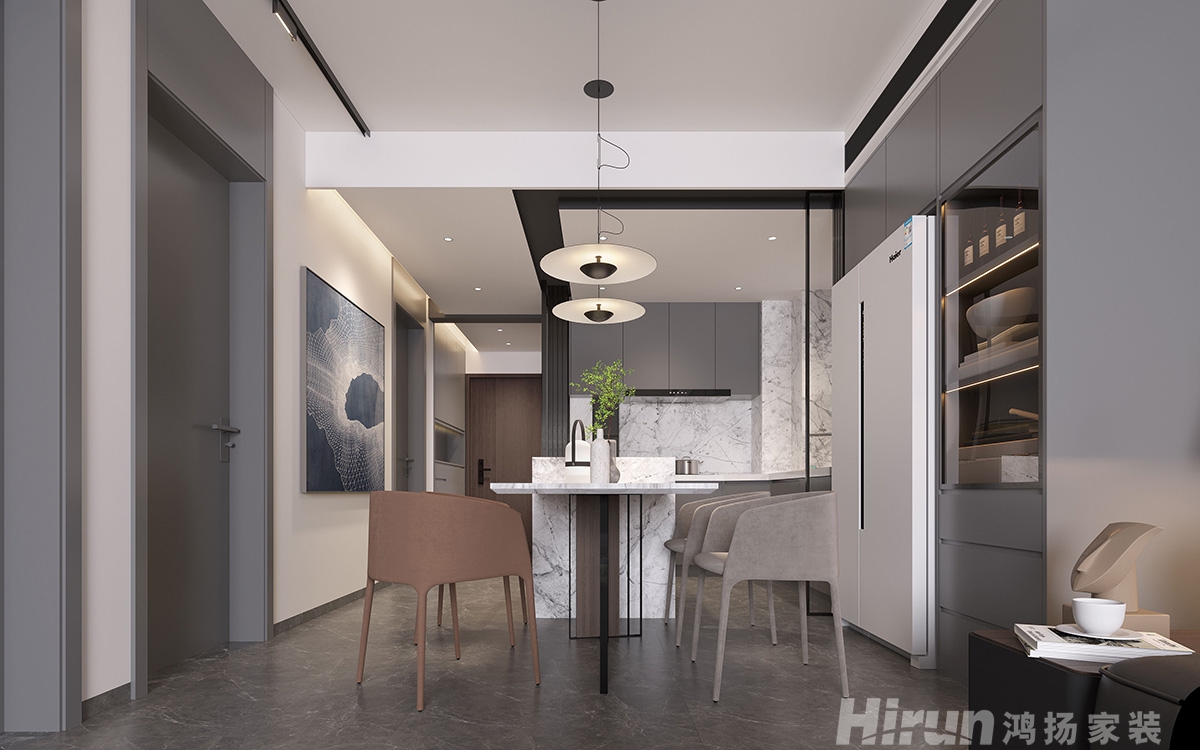 恒基旭輝湖山賦100㎡雅致現(xiàn)代三居室 裝修案例效果圖-2