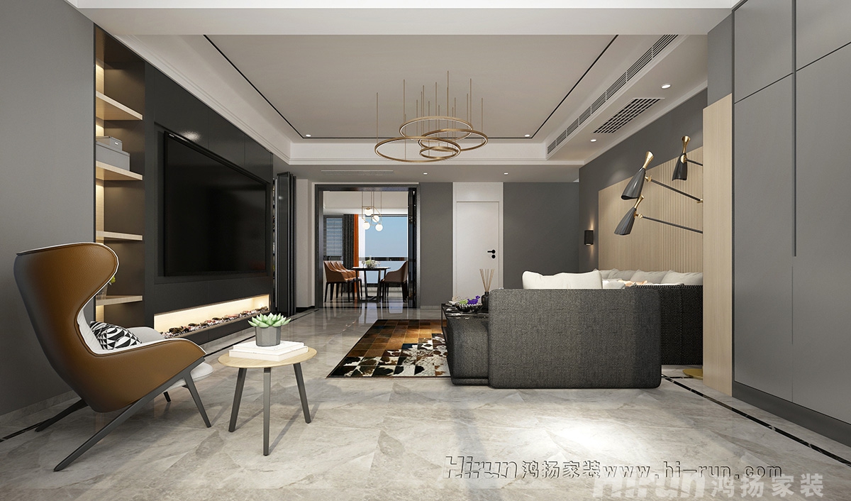 中建江灣壹號140㎡雅致現代四居室 裝修案例效果圖-3