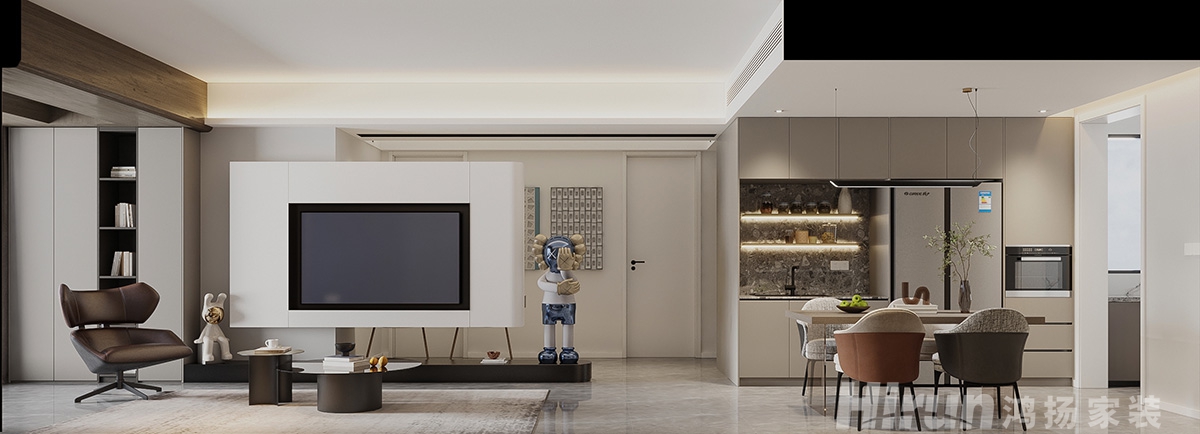 城投瀚城璞岸120㎡雅致現(xiàn)代三居室 裝修案例效果圖-3