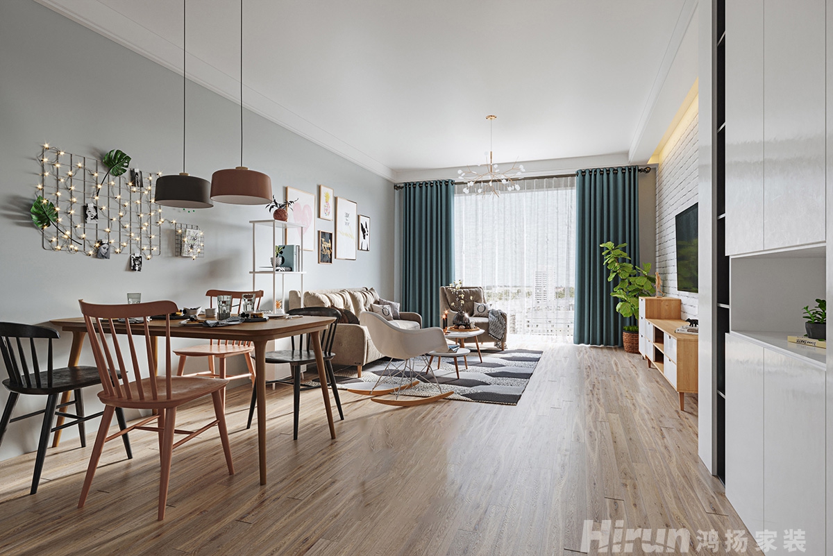 保和墨水灣130㎡北歐之光三居室 裝修案例效果圖-3