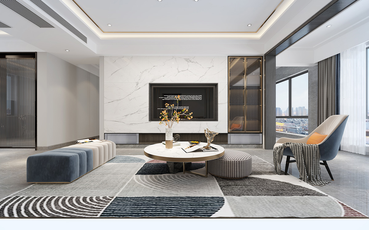 海創(chuàng)明珠壹號(hào)160㎡新裝飾主義三居室 裝修案例效果圖-8