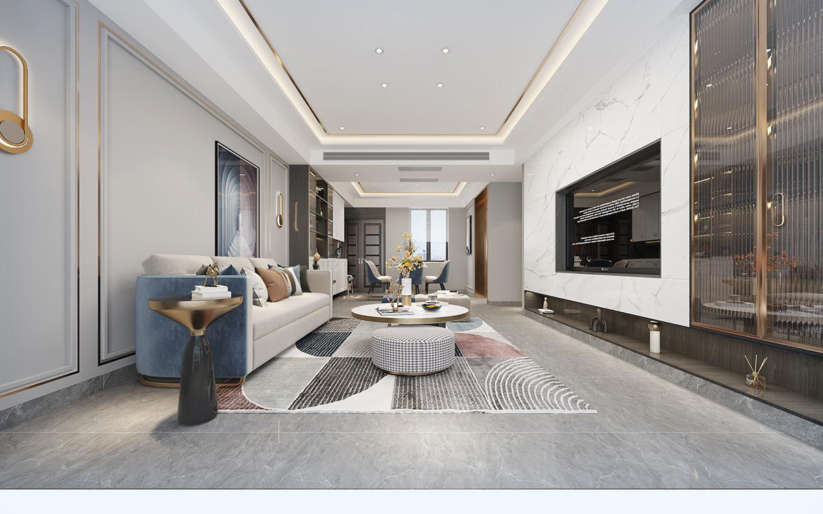 海創(chuàng)明珠壹號(hào)160㎡新裝飾主義三居室 裝修案例效果圖-1