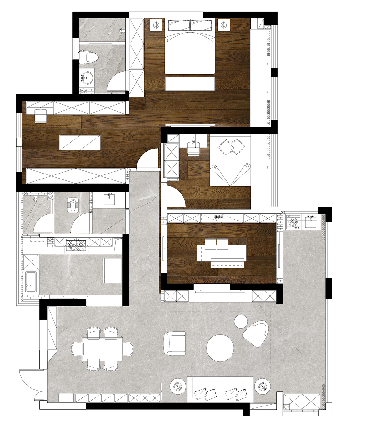 海創(chuàng)明珠壹號(hào)160㎡新裝飾主義三居室 裝修案例效果圖-4