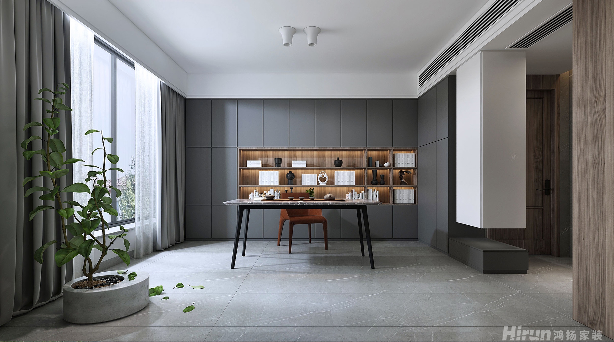 卓越蔚藍(lán)海岸300㎡雅致現(xiàn)代復(fù)式 裝修案例效果圖-1