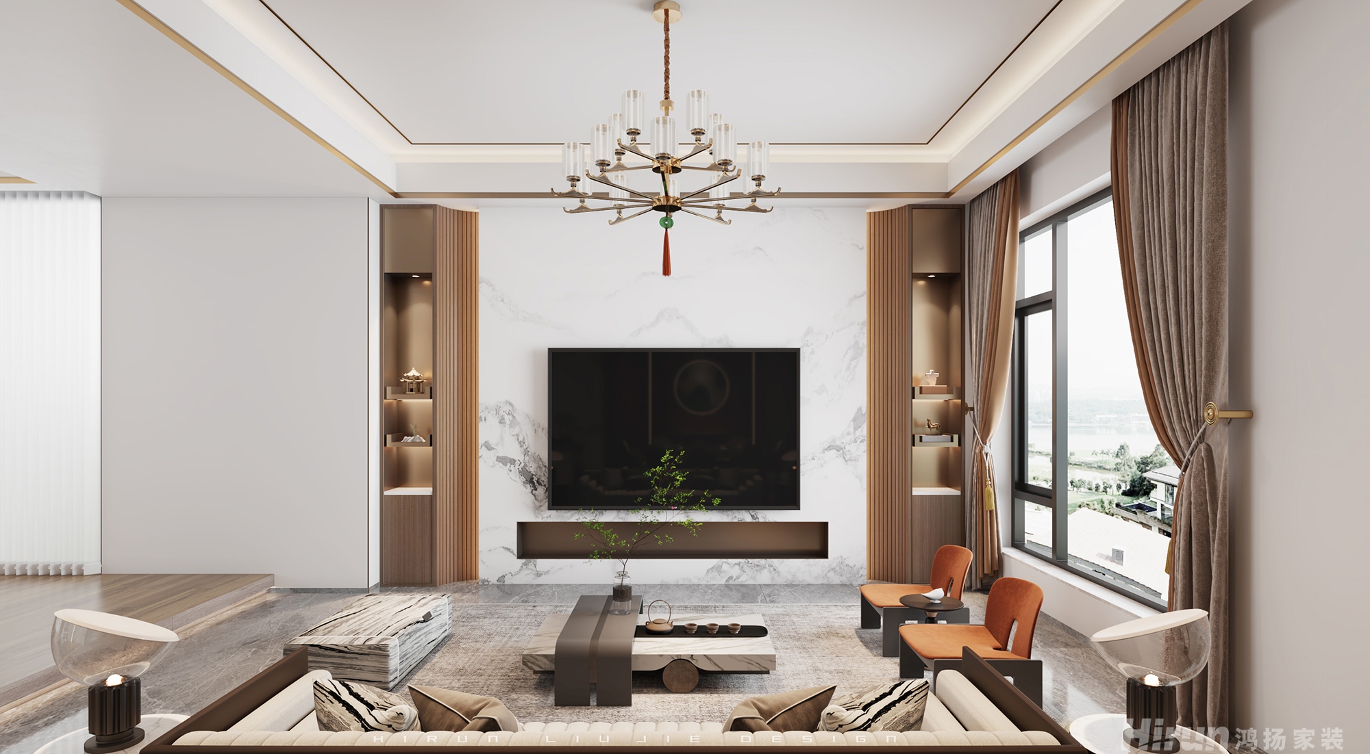 湘江富力城320㎡復合寫意別墅 裝修案例效果圖-2