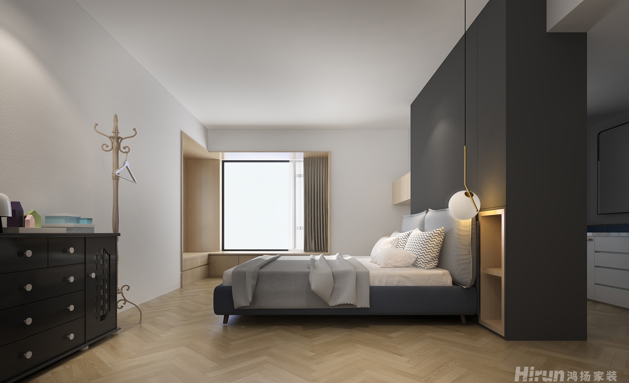 湘熙水郡130㎡北歐之光三居室 裝修案例效果圖-2