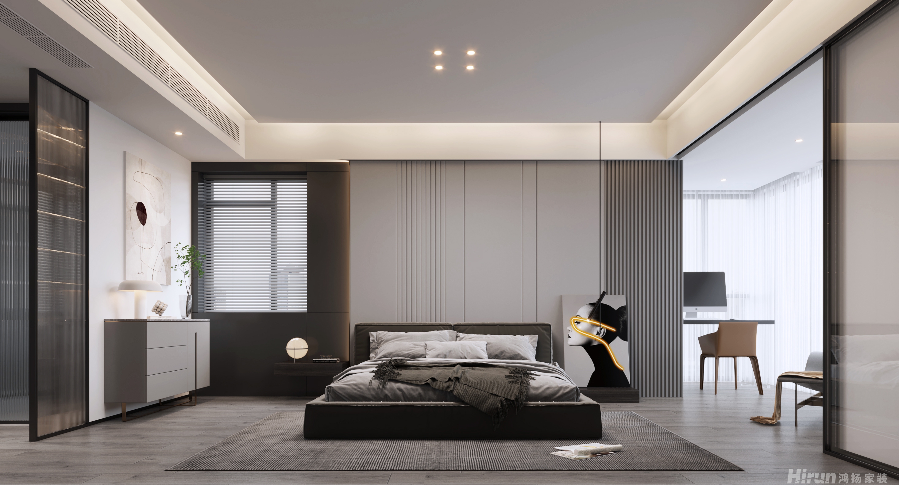 湘江天地168㎡雅致現(xiàn)代四居室 裝修案例效果圖-2