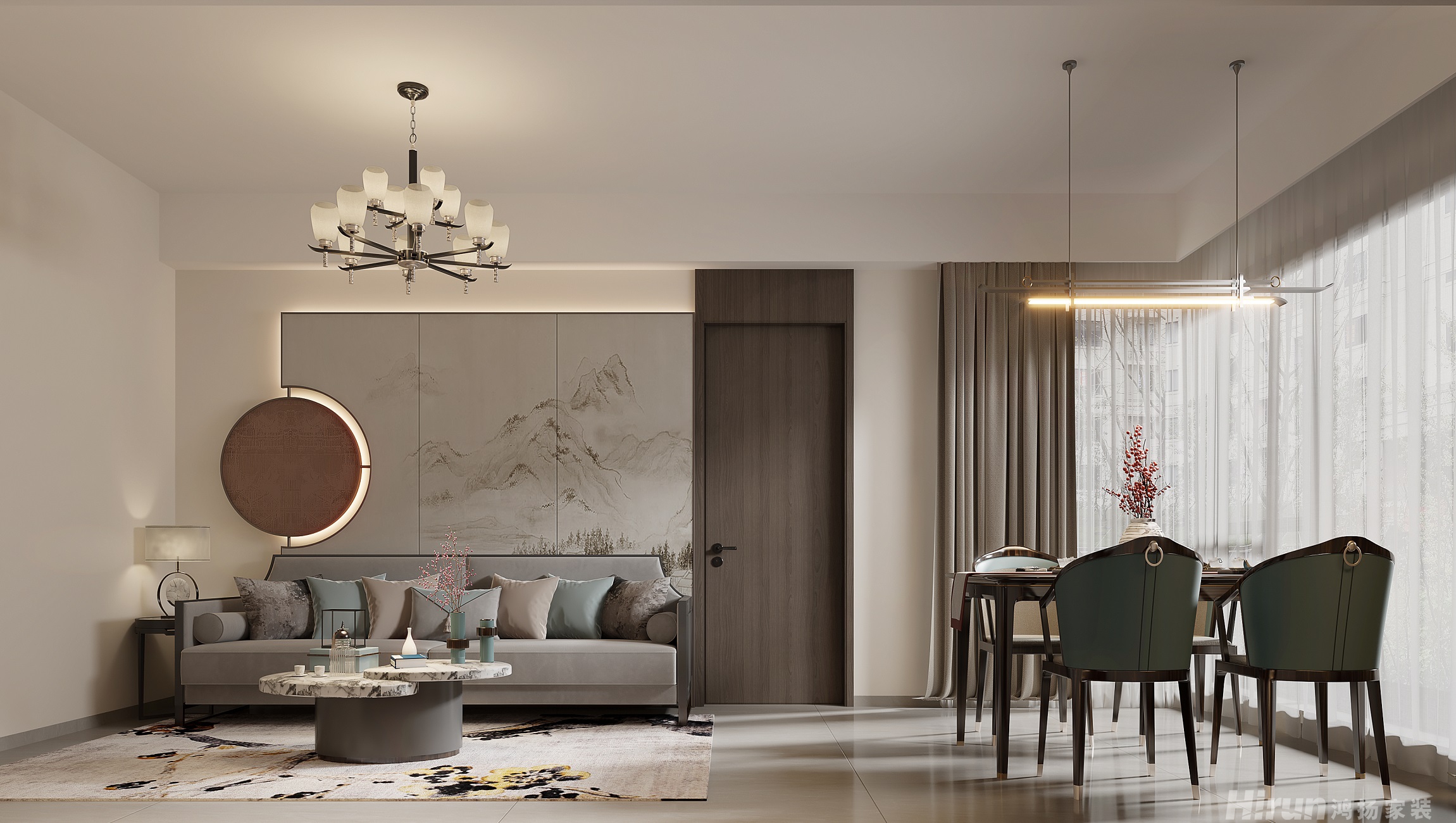 鑫遠鑫天60㎡復(fù)合寫意公寓 裝修案例效果圖-3