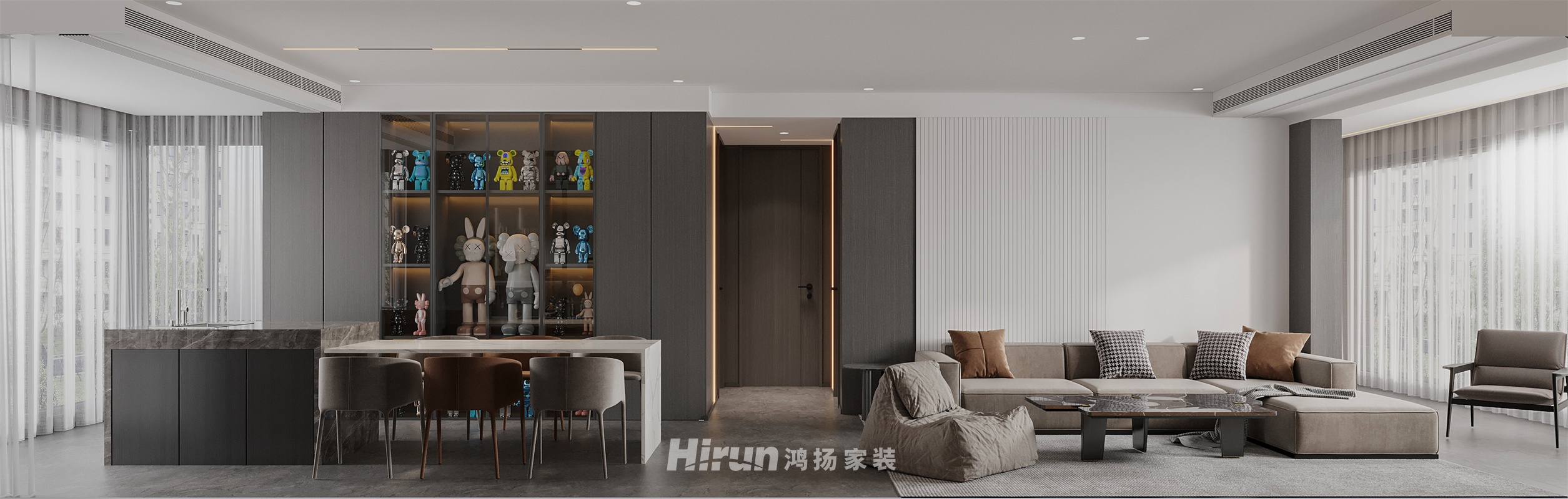 東原麓印長江150㎡雅致現(xiàn)代四居室 裝修案例效果圖-2