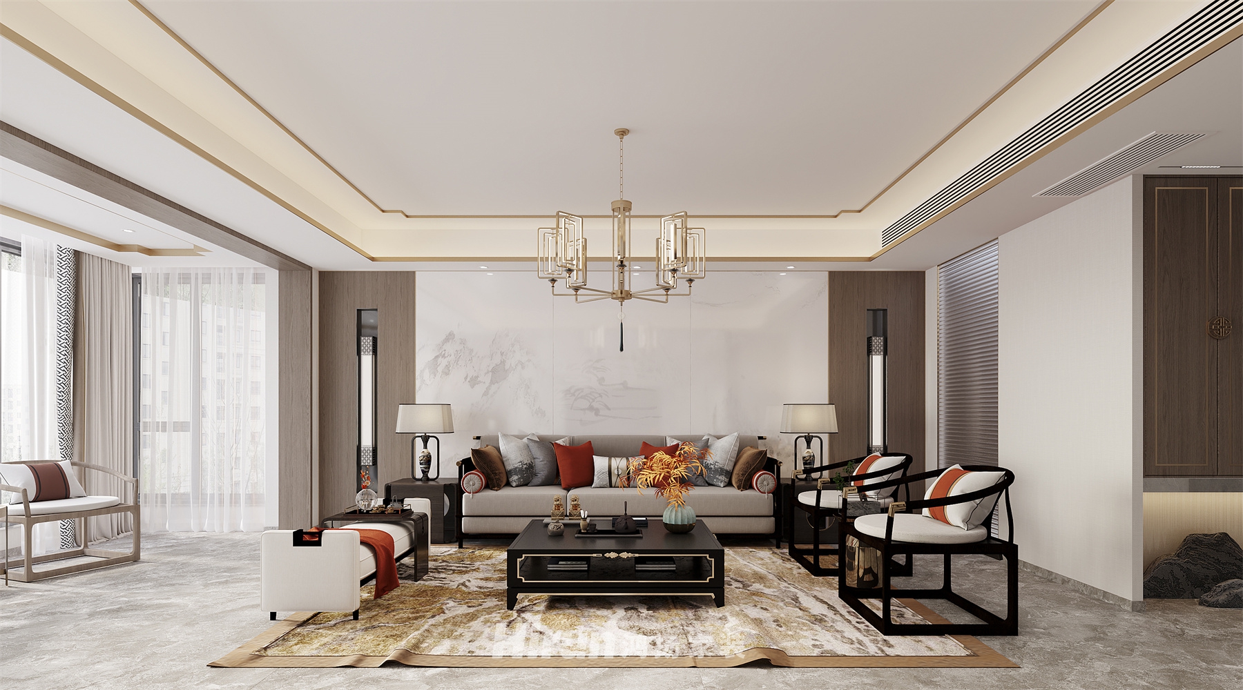 天一康園200㎡意境東方四居室 裝修案例效果圖-2