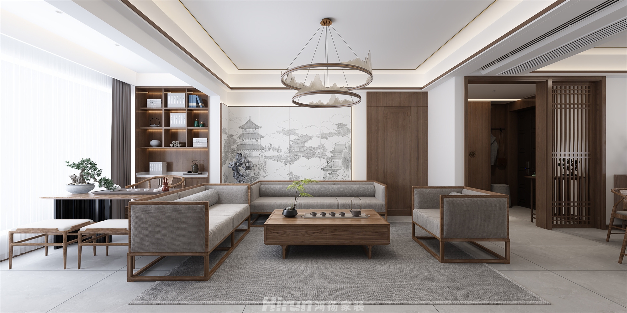 潭房中央公園143㎡復(fù)合寫意四居室 裝修案例效果圖-5