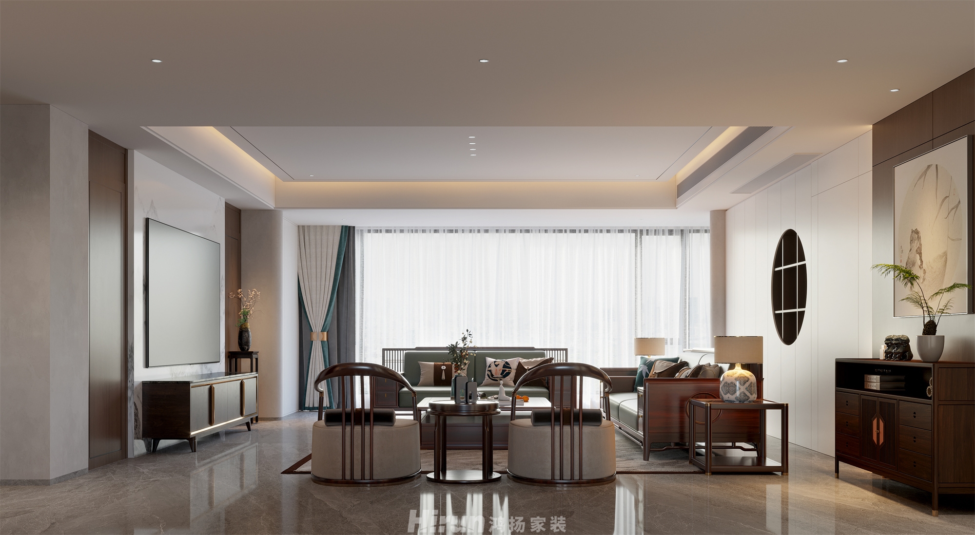 東旭國際230㎡復合寫意大平層 裝修案例效果圖-2