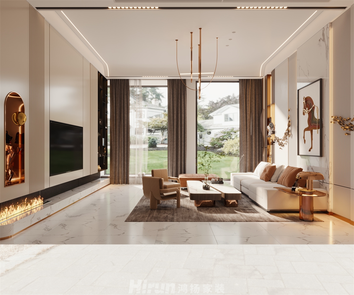 保利麓谷林語400㎡新裝飾主義別墅 裝修案例效果圖-3