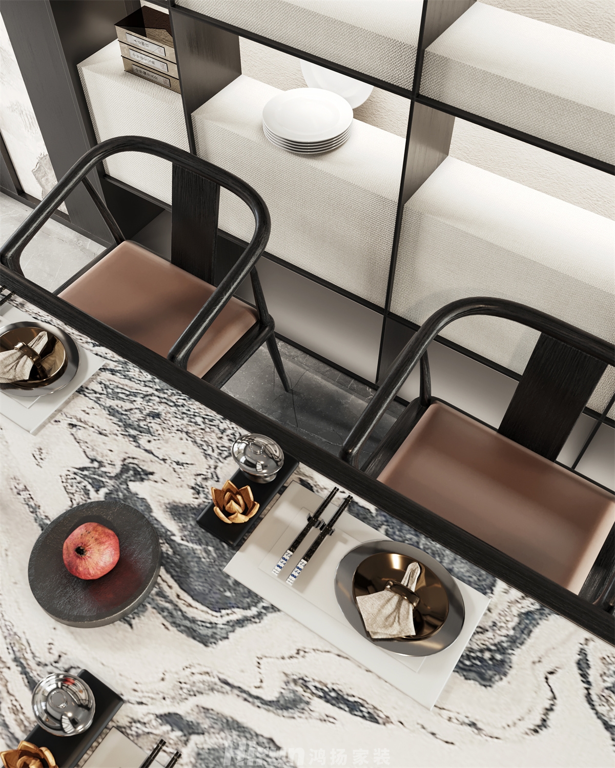 豐茂一中180㎡意境東方四居室 裝修案例效果圖-9