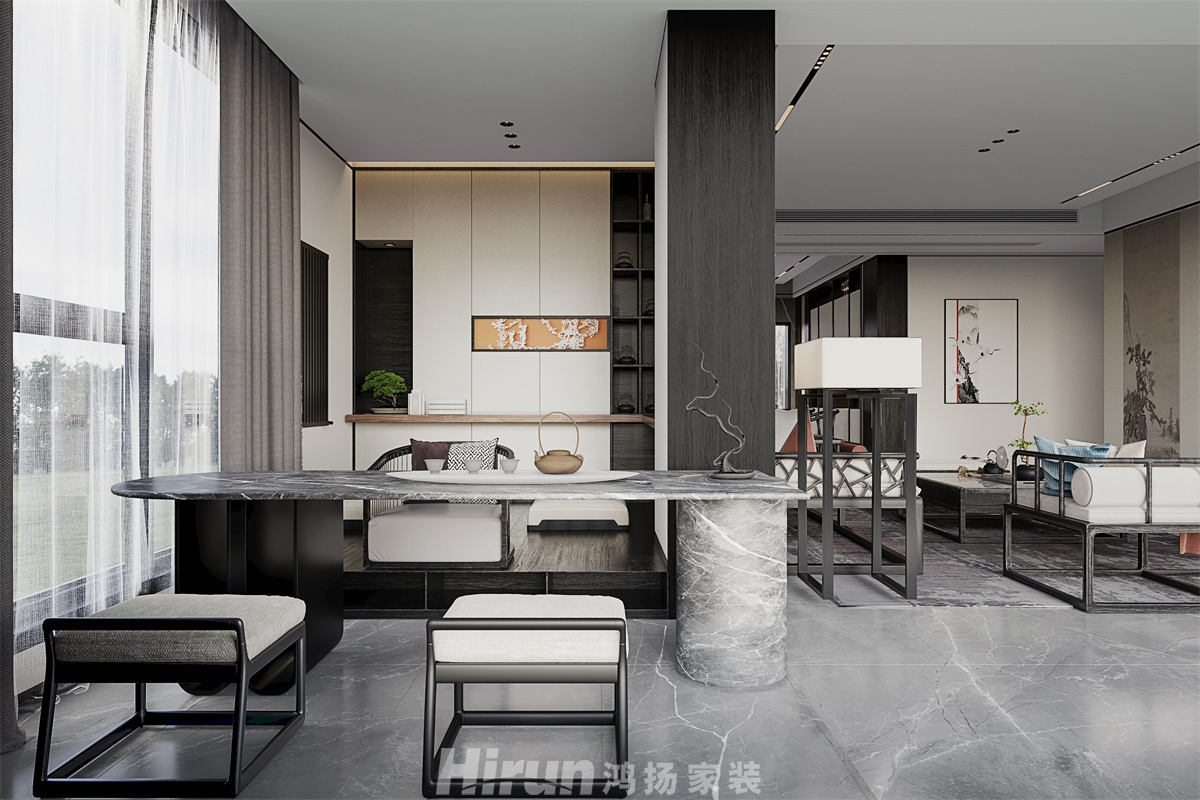 豐茂一中180㎡意境東方四居室 裝修案例效果圖-5