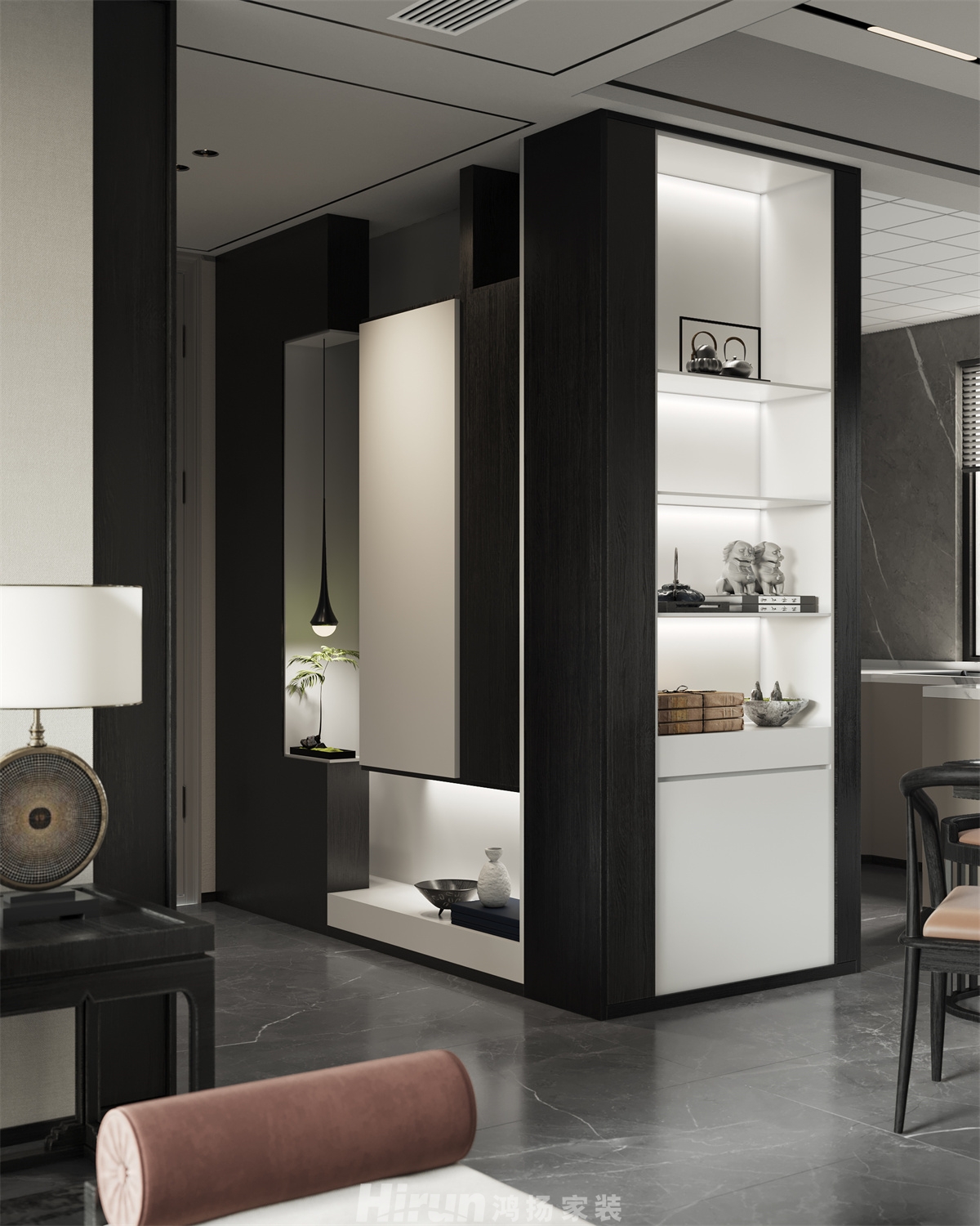 豐茂一中180㎡意境東方四居室 裝修案例效果圖-4