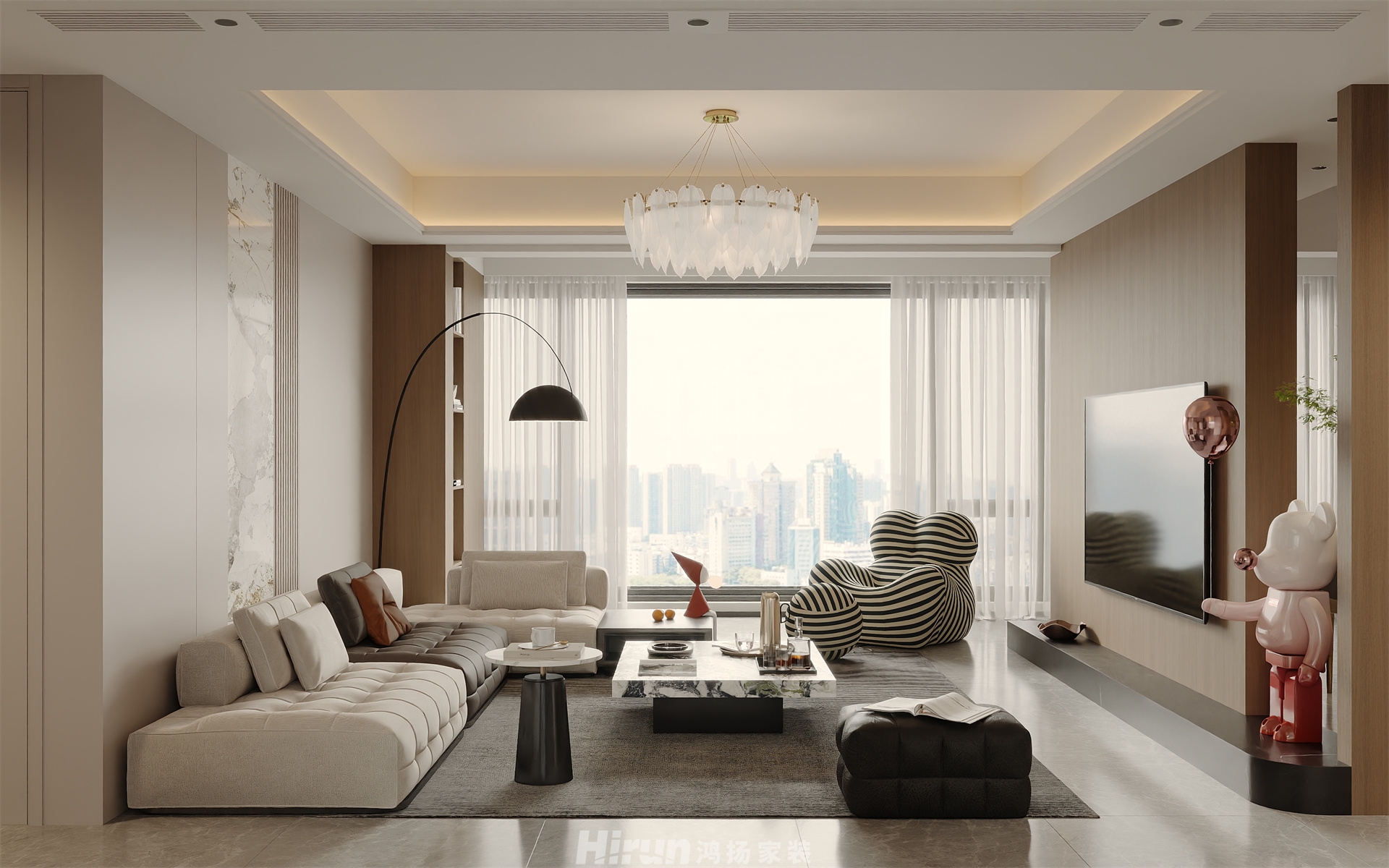 洋湖晴翠140㎡雅致現(xiàn)代四居室 裝修案例效果圖-2