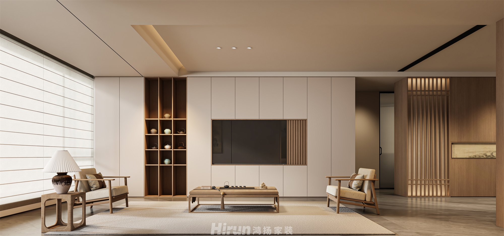 長沙潤府140㎡意境東方四居室 裝修案例效果圖-1