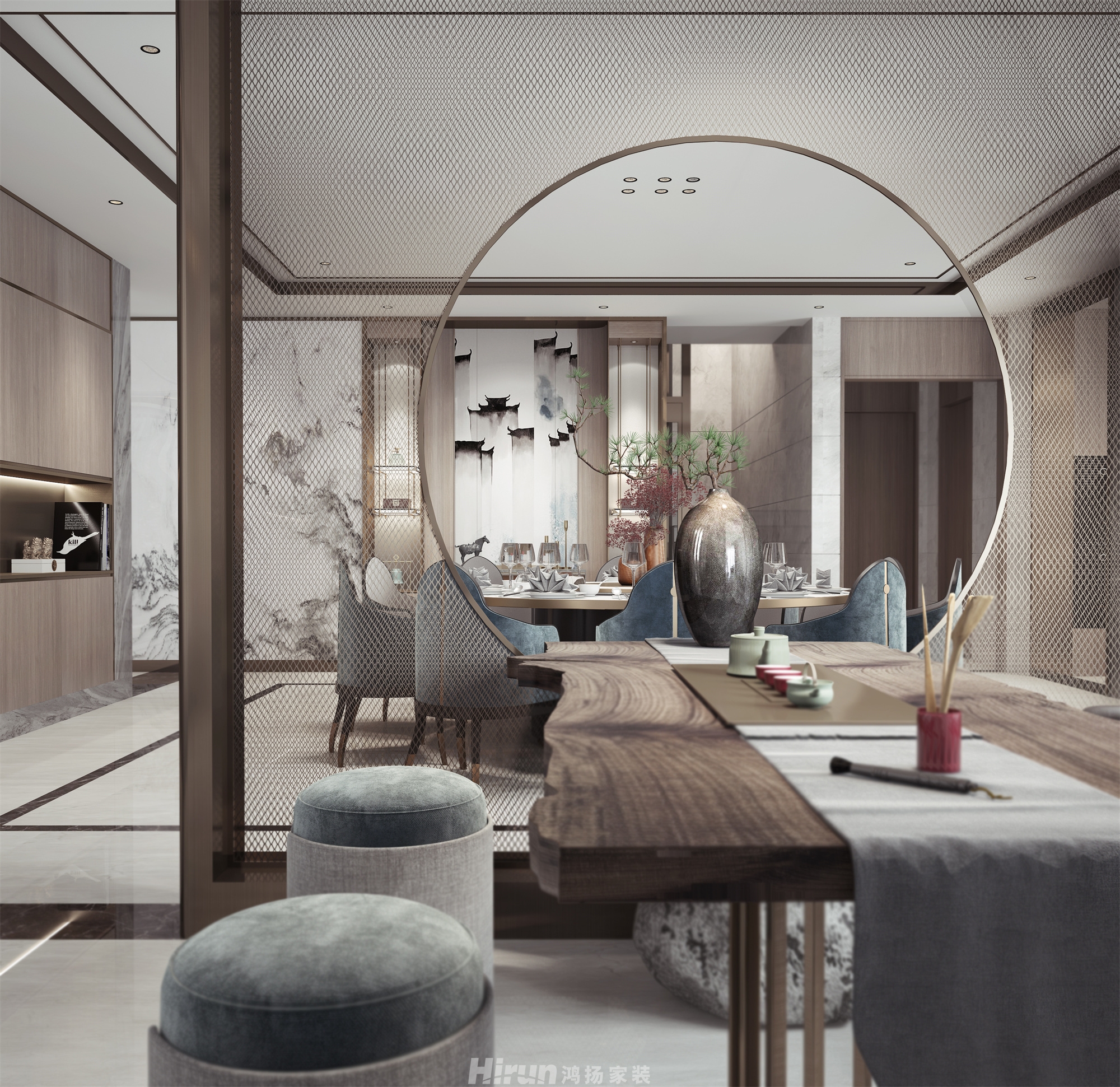 天鵝堡280㎡意境東方別墅 裝修案例效果圖-7