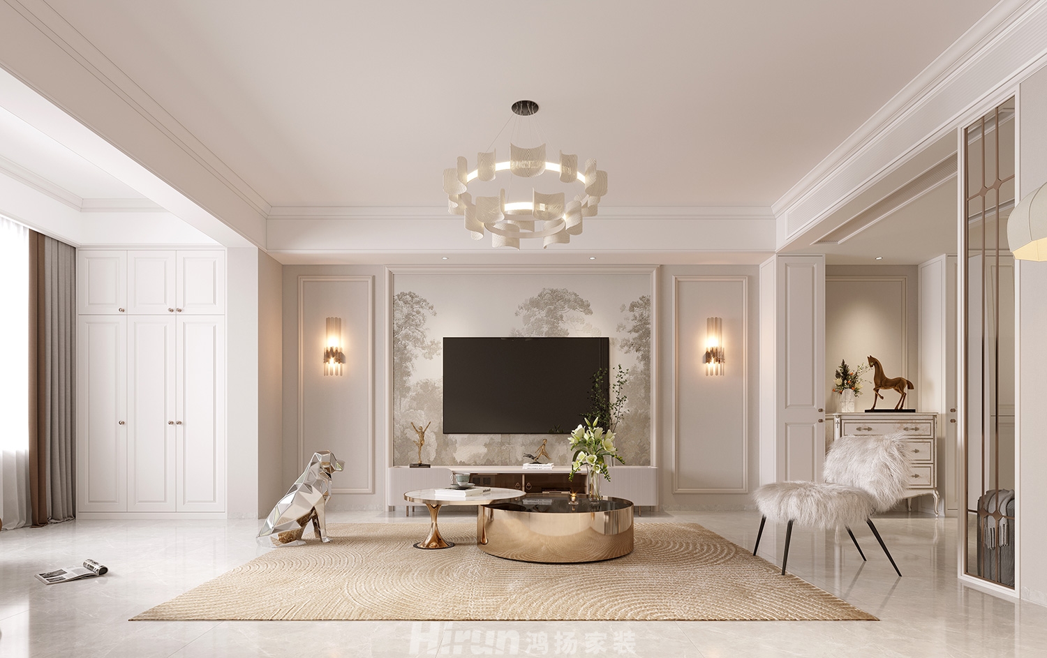 美的梧桐莊園130㎡輕歐簡美四居室 裝修案例效果圖-7