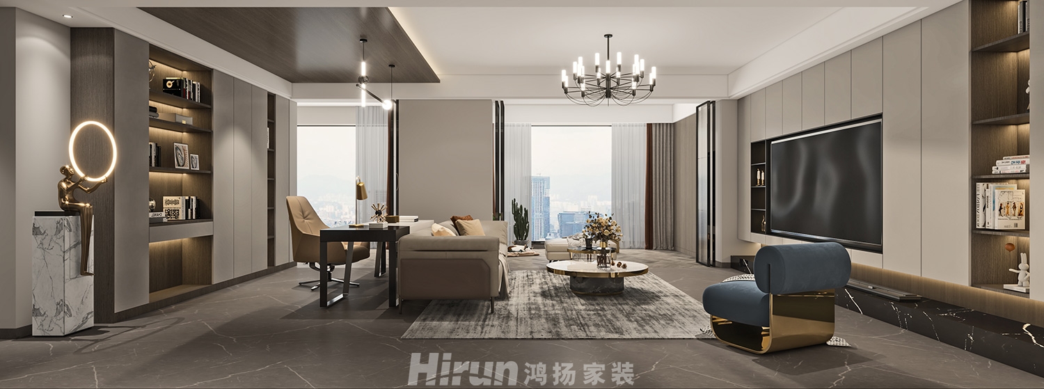 書院觀邸160㎡雅致現(xiàn)代四居室 裝修案例效果圖-3