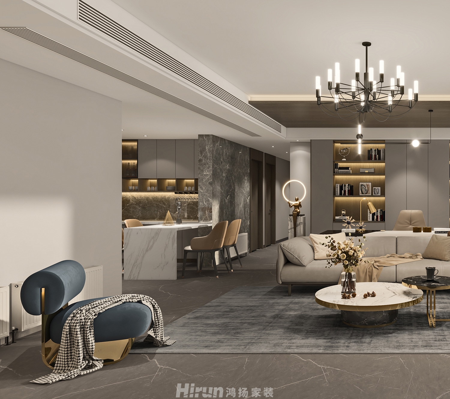 書院觀邸160㎡雅致現(xiàn)代四居室 裝修案例效果圖-7