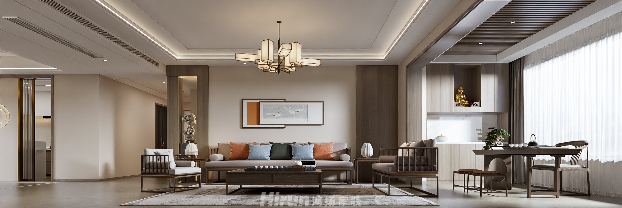 湘江壹號200㎡復合寫意四居室 裝修案例效果圖-3