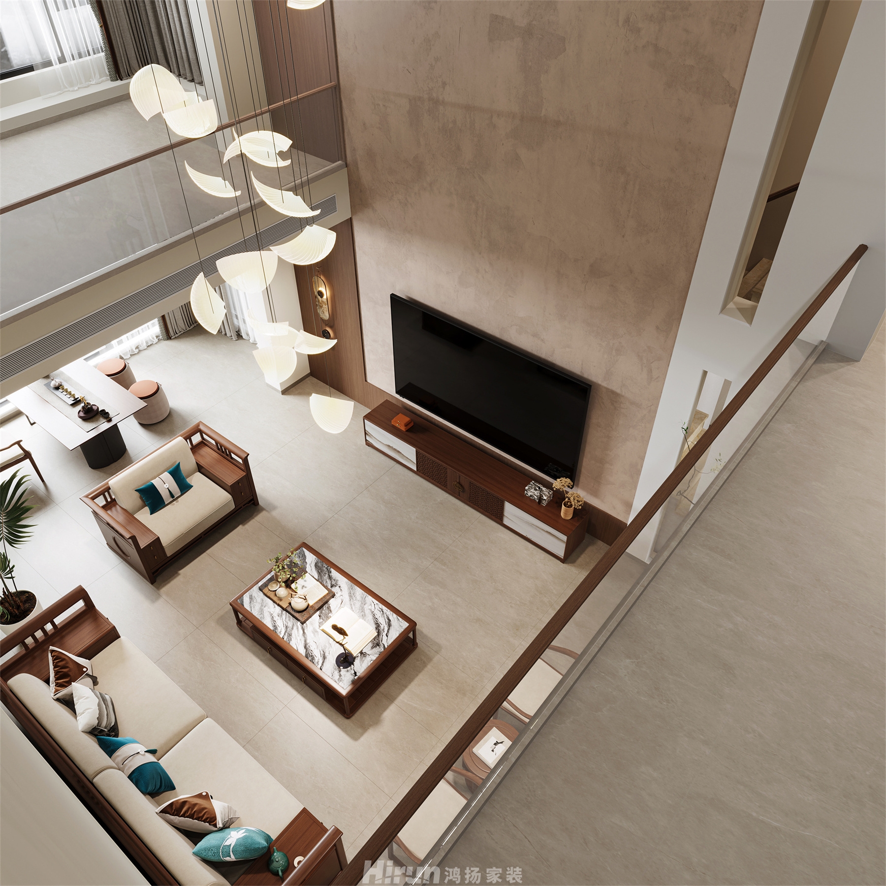 江山帝景220㎡意境東方復式 裝修案例效果圖-5